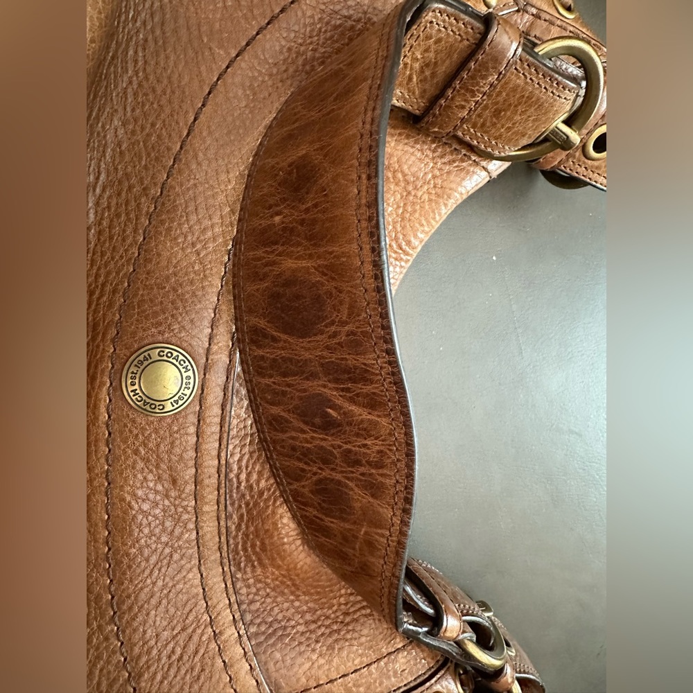 Vintage Coach Tobacco Abbey Lace Flap Pebbled Leather Satchel Hobo Style 10971 - Picture 9 of 13
